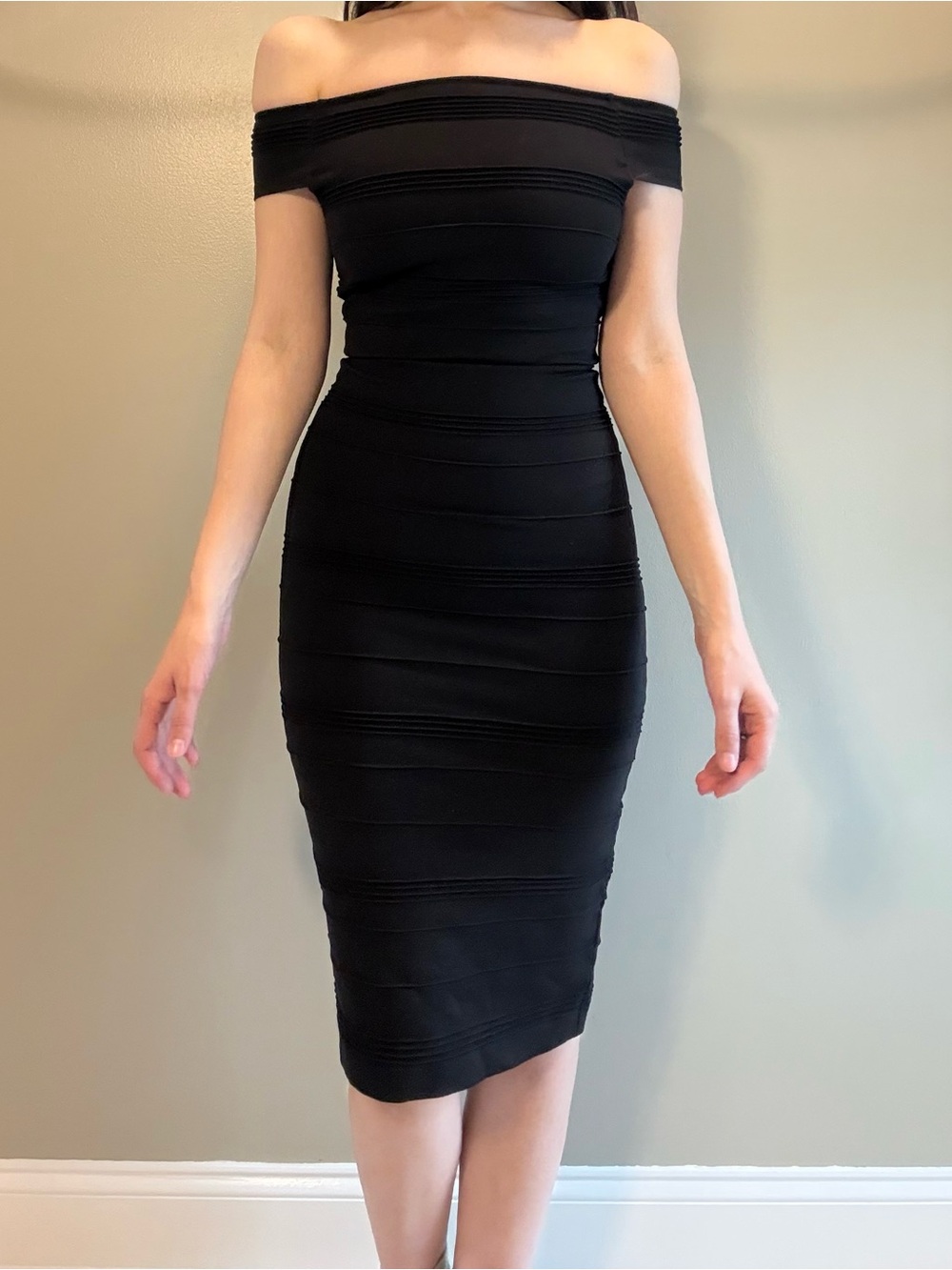 Ted Baker Black Off-Shoulder Bodycon Midi Dress